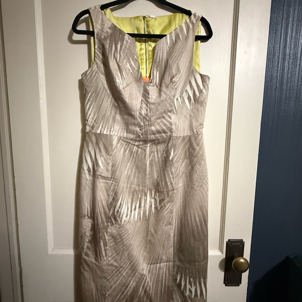 Elie Tahari Beige Palm Midi Dress